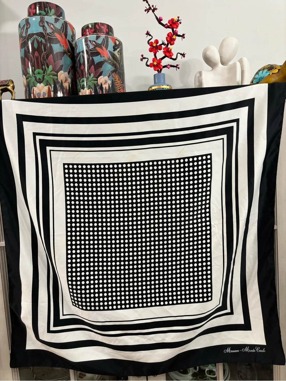MONACO Monte Carlo - Black & White Polka Dot Scarf